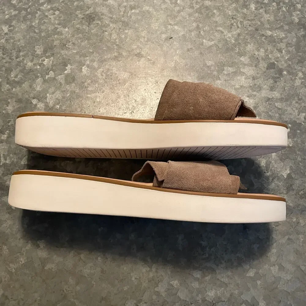 Seychells Coast Knotted Suede Slide Sandals 11 Taupe Brown Platform Italy - Picture 4 of 12